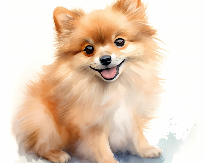 Pomeranian Dog Clipart, Puppy Dog Images, 10 Watercolor Clip Art, Printable JPGs, Instant Download, Commercial Use, Paper craft