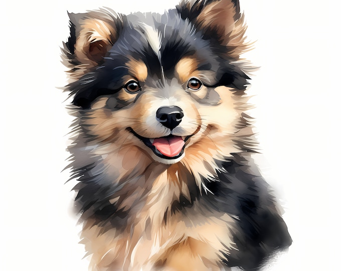 Finnish Lapphund Clipart, Puppy Dog Images, 10 Watercolor Clip Art, Printable JPGs, Instant Download, Commercial Use, Paper craft