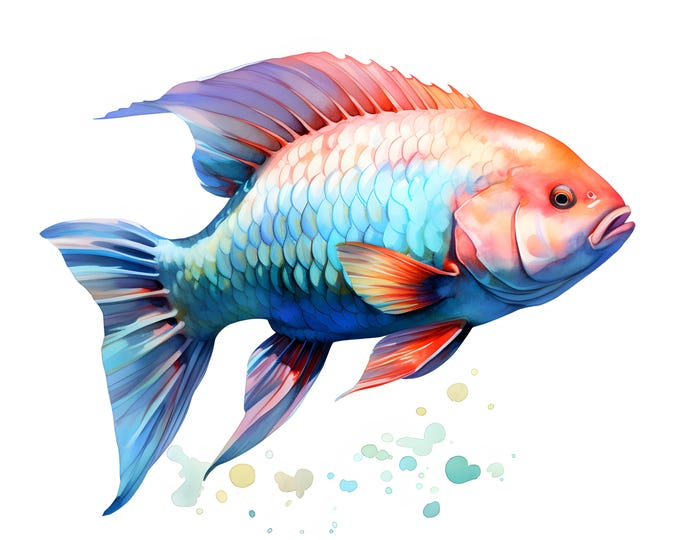 Parrotfish Clipart, Parrot Fish Images, 10 Watercolor Clip Art, Printable JPGs, Instant Download, Commercial Use, Rainbow Fishes