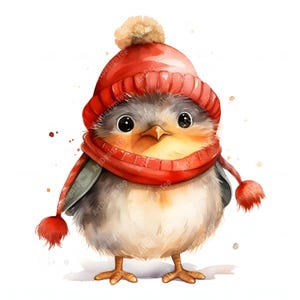 Weihnachten Rotkehlchen Clipart, Rotkehlchen Im Roten Hut Bilder, 10 Aquarell Clip Art, druckbare JPGs, Sofort Download, kommerzielle Nutzung, Papiermodell