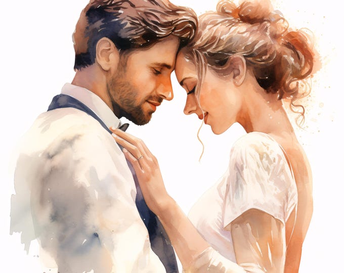 Watercolor Wedding Couple Clipart: Bride and Groom JPG Images (Commercial Use, Digital Download)