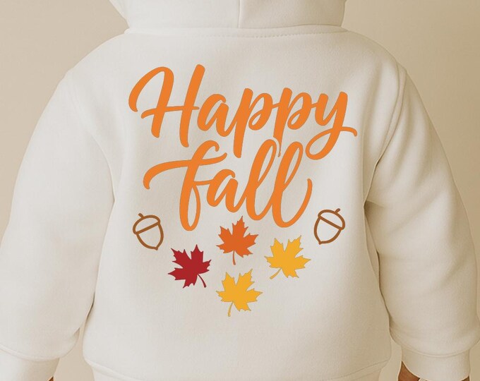 Happy Fall SVG, Autumn Quote T-Shirt Print, Leaves and Acorns DXF PNG Thanksgiving Design for Cricut Silhouette