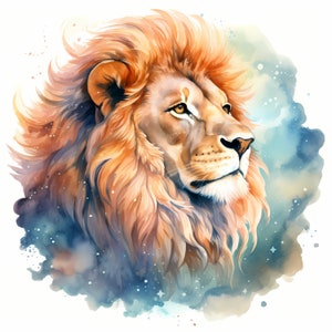 Celestial Lion Clipart, Cute Lion Images, 10 Watercolor Clip Art, Printable JPGs, Instant Download, Commercial Use, Paper craft