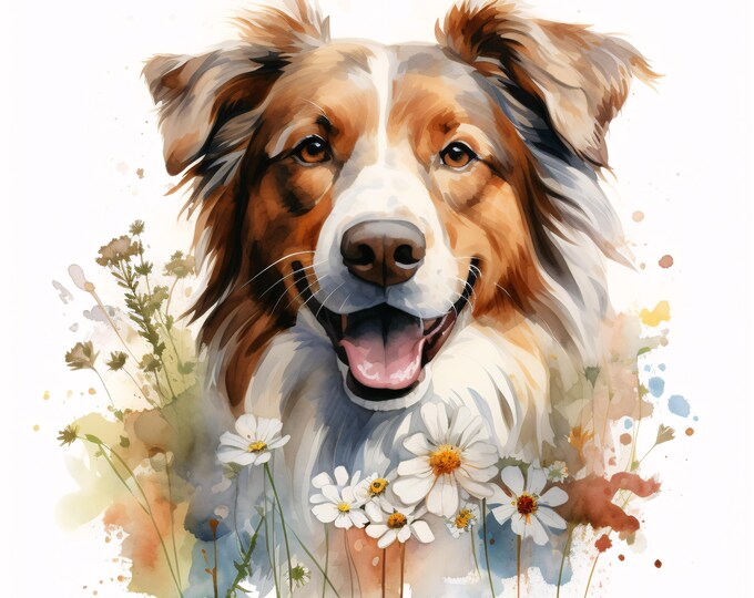 Flower Dog Clipart, Pet Portrait Images, 10 Watercolor Clip Art, Printable JPGs, Instant Download, Commercial Use, Paper craft
