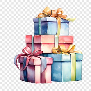 8 png-cadeauverpakkingen clipart, huidige stapelafbeeldingen, aquarel illustraties, instant download, commercieel gebruik, papier ambacht