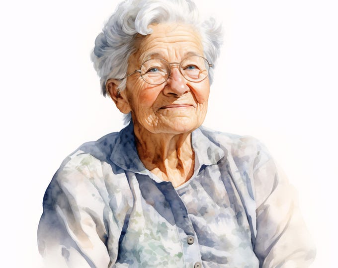 Old Lady Clipart, Elderly Woman Images, 10 Watercolor Clip Art, Printable JPGs, Instant Download, Commercial Use, Paper craft