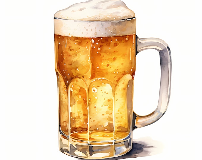 Cold Beer Clipart, Pint of Beer Images, 10 Watercolor Clip Art, Printable JPGs, Instant Download, Commercial Use, Paper craft