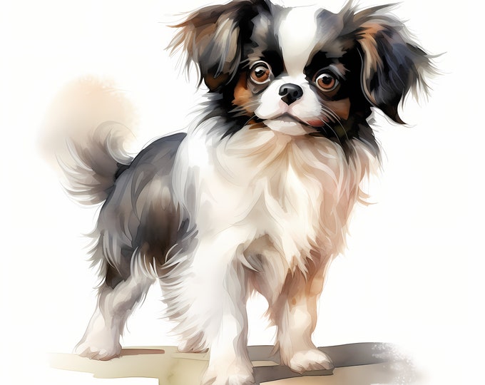 Japanese Chin Clipart, Puppy Dog Images, 10 Watercolor Clip Art, Printable JPGs, Instant Download, Commercial Use, Paper craft