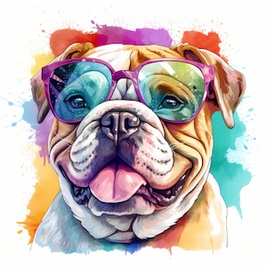English Bulldog Clipart, Cool Dog Images, 10 Watercolor Clip Art, Printable JPGs, Instant Download, Commercial Use, Paper craft
