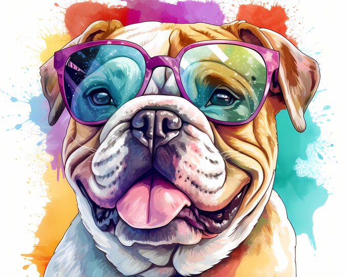 English Bulldog Clipart, Cool Dog Images, 10 Watercolor Clip Art, Printable JPGs, Instant Download, Commercial Use, Paper craft