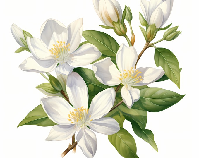 Jasmine Clipart, Jasmine Flowers Images, 10 Watercolor Clip Art, Printable JPGs, Instant Download, Commercial Use, Paper craft