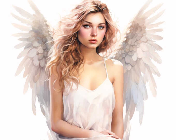 Angel Woman Clipart, Celestial Girl Images, 10 Watercolor Clip Art, Printable JPGs, Instant Download, Commercial Use