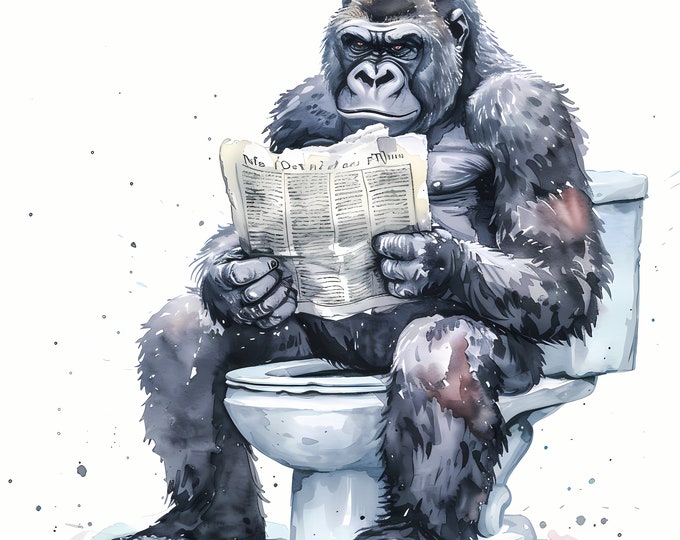 Gorilla Clipart, Gorilla on the Toilet Images, 10 Watercolor Clip Art, Printable JPGs, Instant Download, Commercial Use, Paper craft