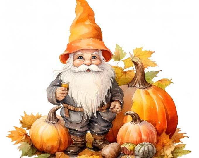 Autumn Gnome Clipart, Gnome With Pumpkins Images, 10 Watercolor Clip Art, Printable JPGs, Instant Download, Commercial Use, Paper craft