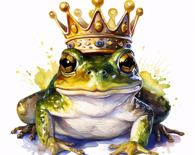 Frog Prince Clipart, Fairy Tale Animal Images, 10 Watercolor Clip Art, Printable JPGs, Instant Download, Commercial Use, Paper craft