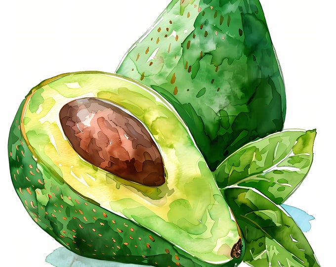 Avocado Clipart, Avocado Images, 10 Watercolor Clip Art, Printable JPGs, Instant Download, Commercial Use, Paper craft