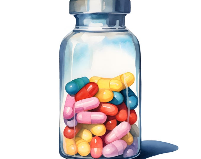 Pill Bottle Clipart, Bottle Of Pills Images, 10 Watercolor Clip Art, Printable JPGs, Instant Download, Commercial Use, Paper craft