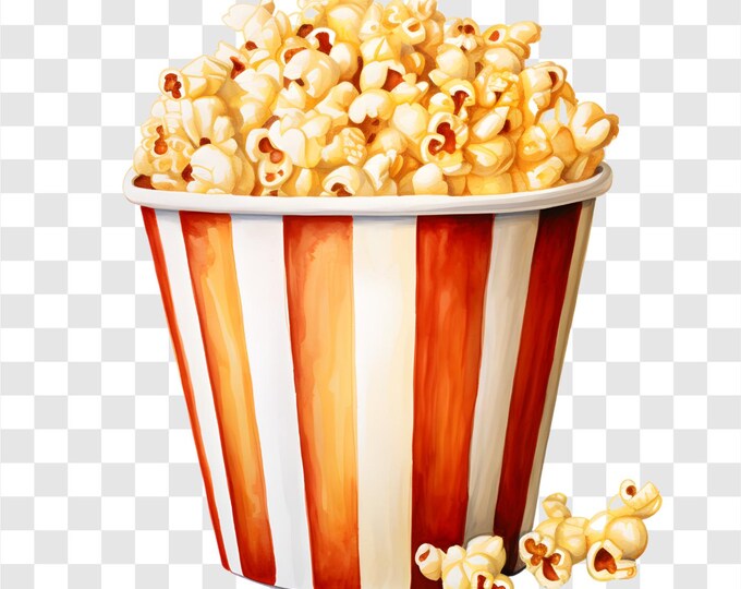 10 PNG Popcorn On Bowl, Popcorn Clipart, Watercolor Clip Art, Instant Download, Commercial Use, Paper craft