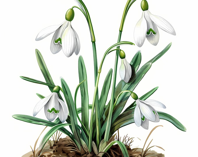 Snowdrops Clipart, Spring Flowers Images, 10 Watercolor Clip Art, Printable JPGs, Instant Download, Commercial Use, Paper craft