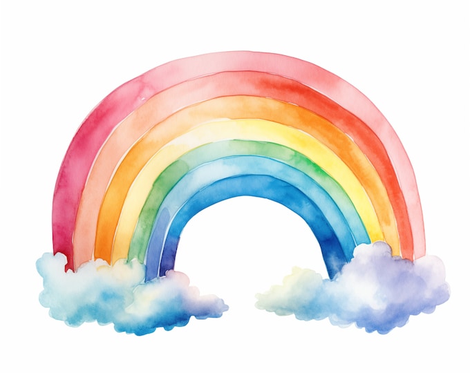Rainbow Clipart, Colored Rainbow Images, 10 Watercolor Clip Art, Printable JPGs, Instant Download, Commercial Use, Paper craft