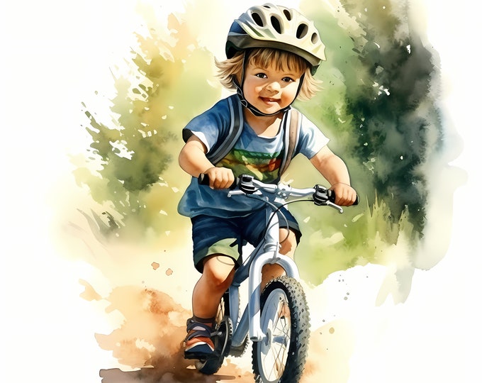 Children Cycling Clipart, Kids Biking Images, 10 Watercolor Clip Art, Printable JPGs, Instant Download, Commercial Use, Paper craft