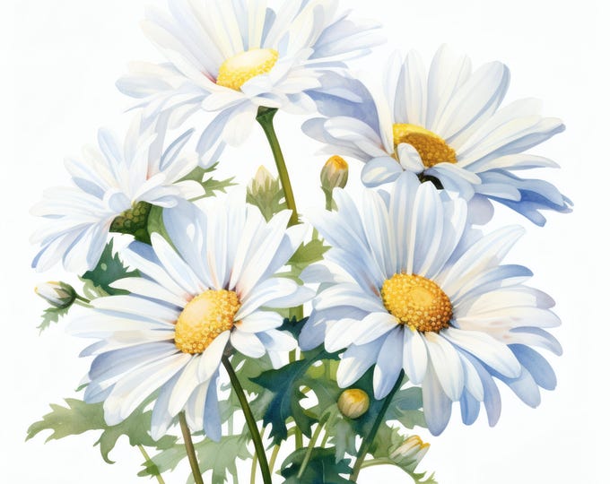 White Daisy Clipart, Summer Flowers Images, 10 Watercolor Clip Art, Printable JPGs, Instant Download, Commercial Use, Paper craft