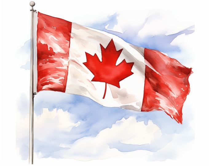 Canadian Flag Clipart, Flag of Canada Images, 10 Watercolor Clip Art, Printable JPGs, Instant Download, Commercial Use, Paper craft