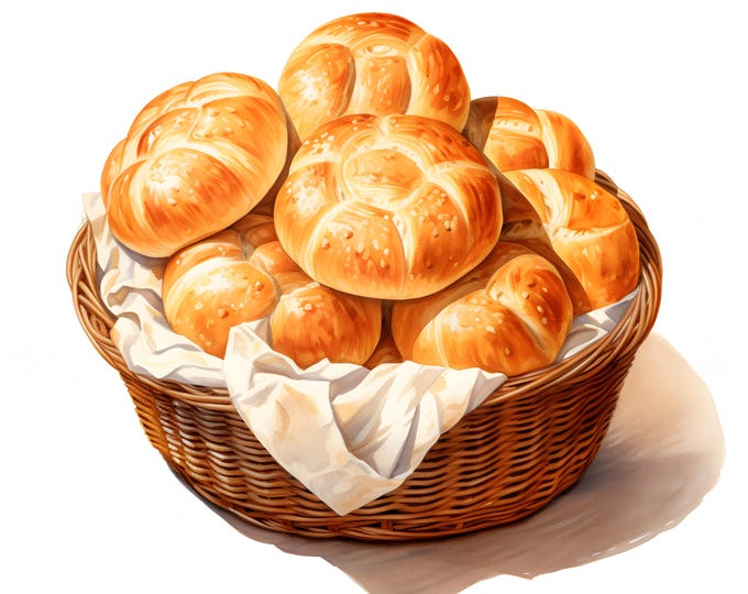 Buns In Basket Clipart, Bakery Basket Images, 10 Watercolor Clip Art, Printable JPGs, Instant Download, Commercial Use, Paper craft