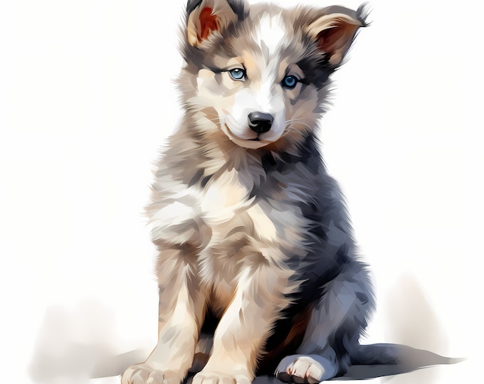 Yakutian Laika Dog Clipart, Puppy Dog Images, 10 Watercolor Clip Art, Printable JPGs, Instant Download, Commercial Use, Paper craft