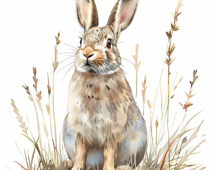 Winter Rabbit Clipart, Hedgerow Rabbits Images, 10 Watercolor Clip Art, Printable JPGs, Instant Download, Commercial Use, Paper craft