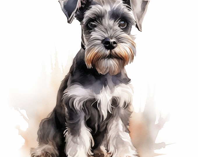 Miniature Schnauzer Clipart, Schnauzer Dog Images, 10 Watercolor Clip Art, Printable JPGs, Instant Download, Commercial Use, Paper craft