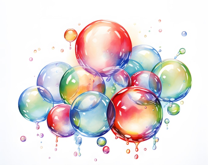 Soap Bubbles Clipart, Bubbles Images, 10 Watercolor Clip Art, Printable JPGs, Instant Download, Commercial Use, Paper craft