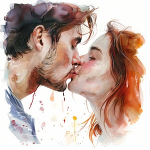 Kuss Clipart, Küssendes Paar Bilder, 10 Aquarell Clip Art, druckbare JPGs, Sofort Download, kommerzielle Nutzung, Papiermodell