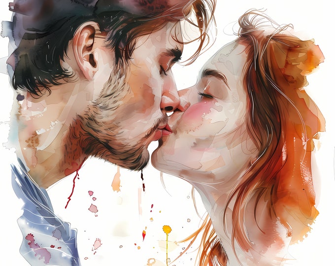 Kiss Clipart, Couple Kissing Images, 10 Watercolor Clip Art, Printable JPGs, Instant Download, Commercial Use, Paper craft