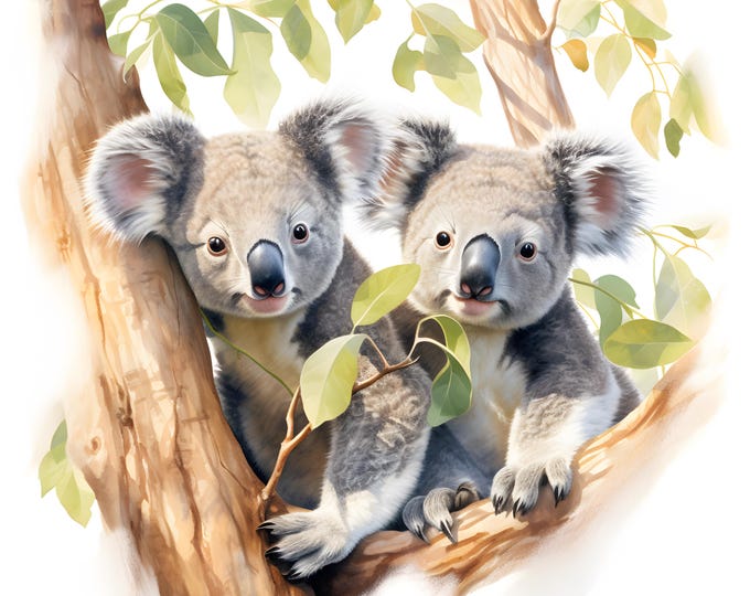 Koala Pair Clipart, Kuddling Koalas Images, 10 Watercolor Clip Art, Printable JPGs, Instant Download, Commercial Use, Paper craft