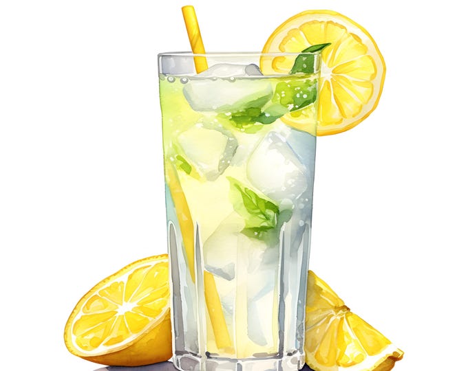 Lemonade Clipart, Lemon Summer Drink Images, 10 Watercolor Clip Art, Printable JPGs, Instant Download, Commercial Use, Paper craft
