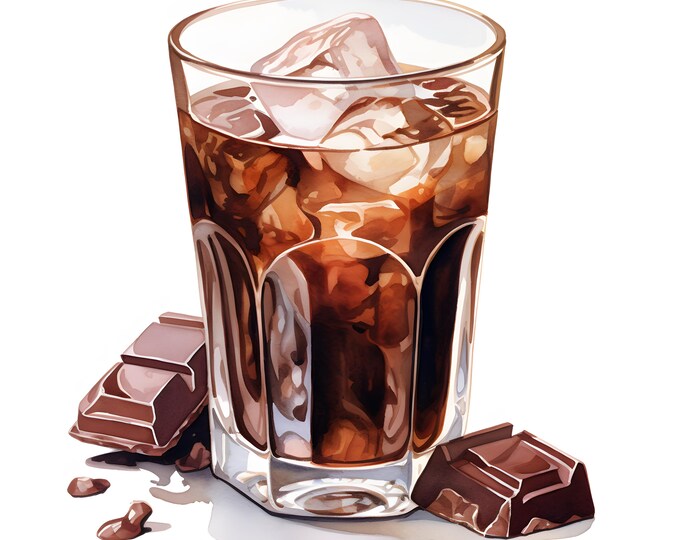 Chocolate Drink Clipart, Ice Chocolate Images, 10 Watercolor Clip Art, Printable JPGs, Instant Download, Commercial Use, Paper craft