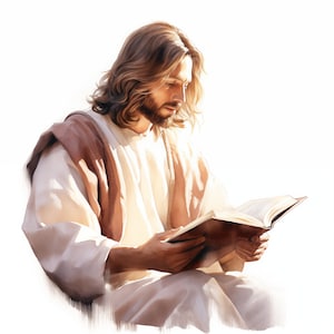 Jesus Christ Clipart, Jesus Reading Bible Images, 10 Watercolor Clip Art, Printable JPGs, Instant Download, Commercial Use, Paper craft