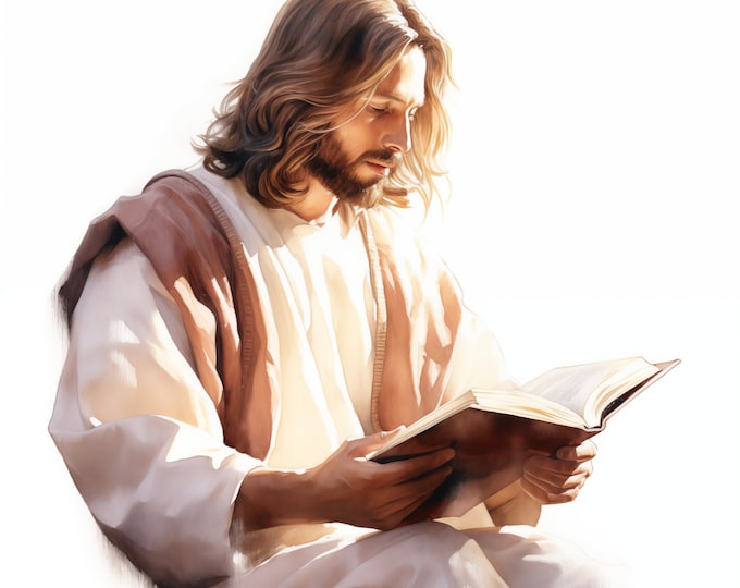Jesus Christ Clipart, Jesus Reading Bible Images, 10 Watercolor Clip Art, Printable JPGs, Instant Download, Commercial Use, Paper craft