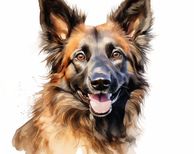 Belgian Shepherd Clipart, Puppy Dog Images, 10 Watercolor Clip Art, Printable JPGs, Instant Download, Commercial Use, Paper craft