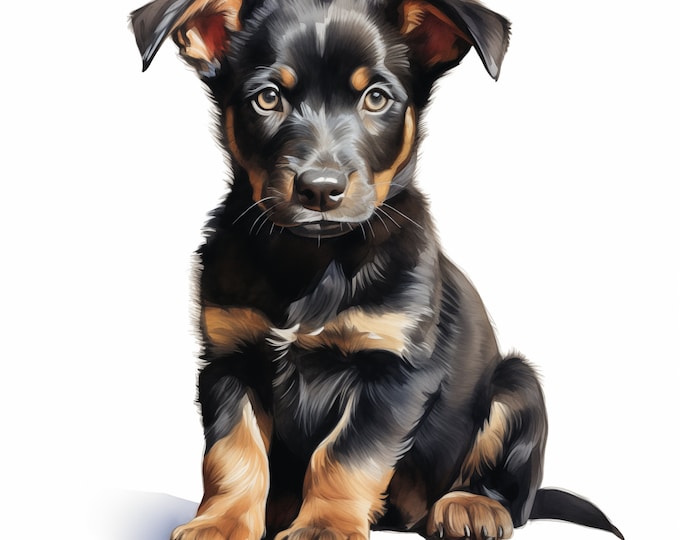 Kelpie Dog Clipart, Puppy Dog Images, 10 Watercolor Clip Art, Printable JPGs, Instant Download, Commercial Use, Australian Kelpie