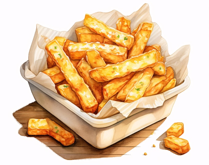 Watercolor French Fries & Nuggets Clipart: Fast Food Art (JPGs, Commercial Use
