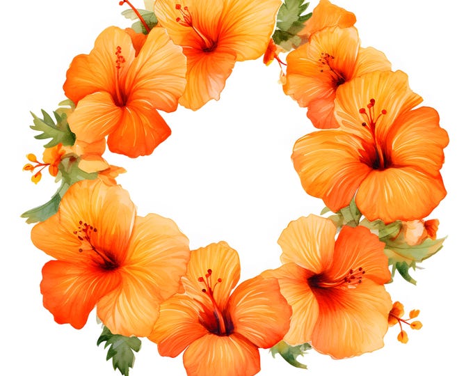 Hibiscus Wreath Clipart, Flowers Wreath Images, 10 Watercolor Clip Art, Printable JPGs, Instant Download, Commercial Use, Paper craft