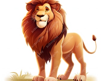 Cartoon Lion Clipart, Majestic Lion Images, 10 Watercolor Clip Art, Printable JPGs, Instant Download, Commercial Use, Paper craft