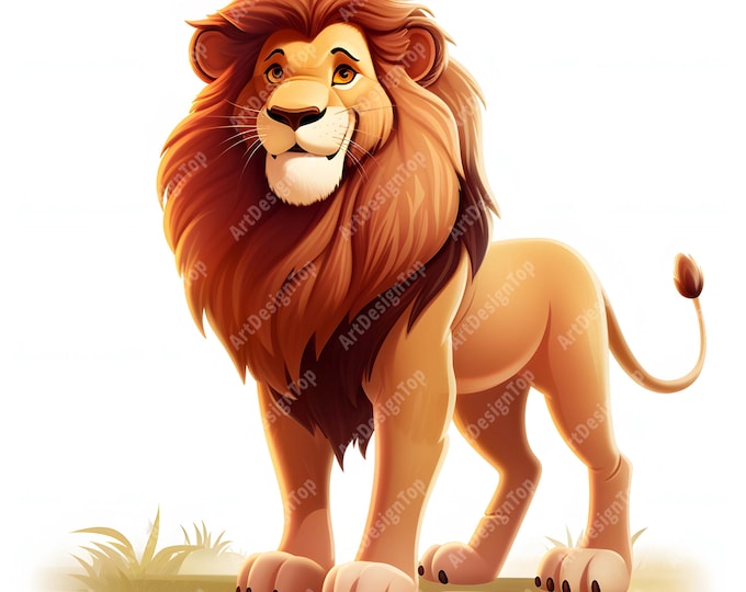 Cartoon Lion Clipart, Majestic Lion Images, 10 Watercolor Clip Art, Printable JPGs, Instant Download, Commercial Use, Paper craft