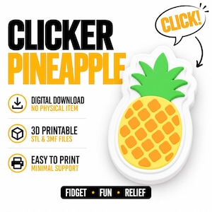 Clicker a forma di ananas in formato STL e 3MF, Giocattolo antistress a forma di ananas stampabile in 3D, Giocattolo a forma di ananas, Clicker antistress, File STL e 3MF stampabili in 3D, Download digitale
