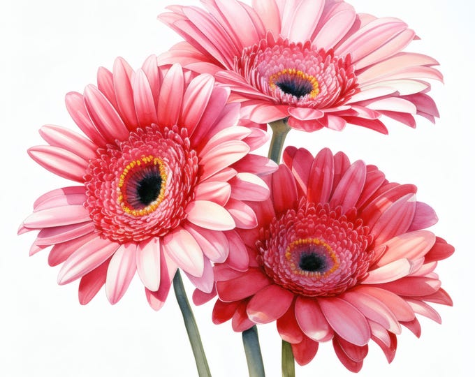 Gerbera Daisy Clipart, Pink Flower Images, 10 Watercolor Clip Art, Printable JPGs, Instant Download, Commercial Use, Paper craft