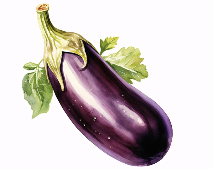 Watercolor Eggplant Clipart: 10 JPG Vegetable Food Images (Commercial Use, Instant Download
