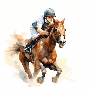 Kind Pferderennen Clipart, Kind laufendes Pferd Bilder, 10 Aquarell Clip Art, druckbare JPGs, Sofortiger Download, kommerzielle Nutzung, Papiermodell