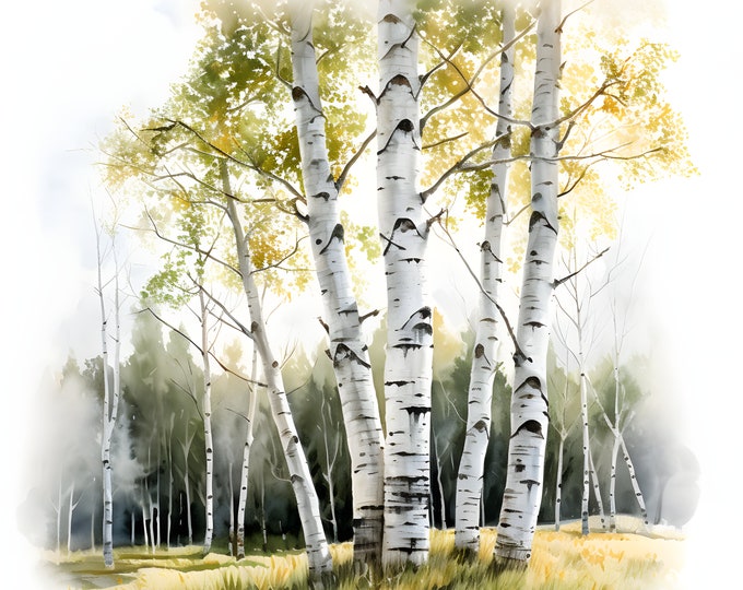 Birch Trees Clipart, Birch Forest Images, 10 Watercolor Clip Art, Printable JPGs, Instant Download, Commercial Use, Paper craft